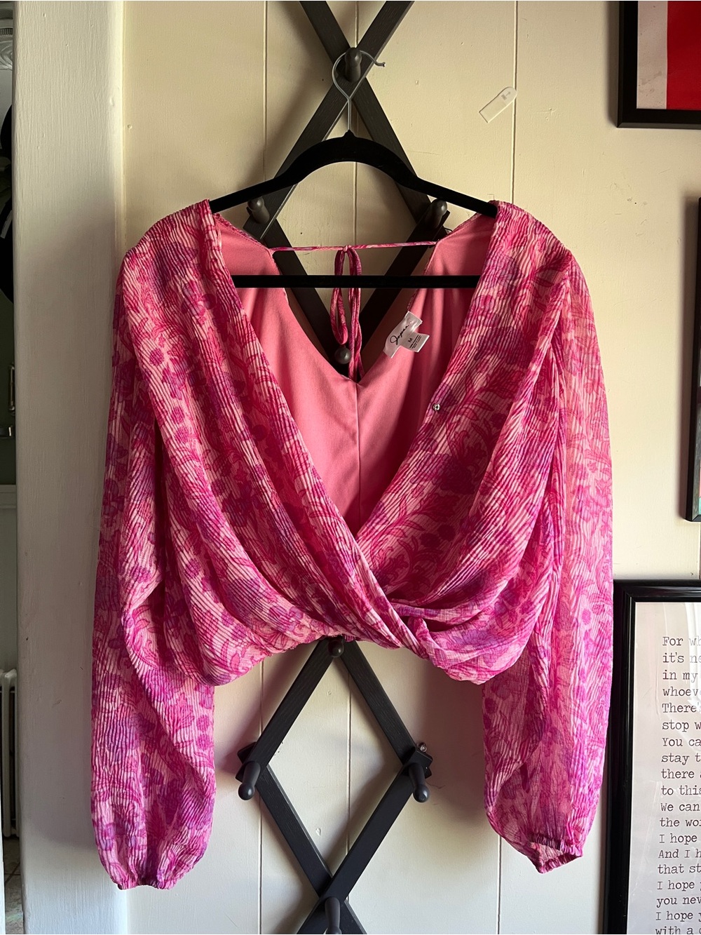 Women’s Pink Draped V-Neck Blouse